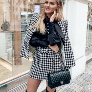 ZARA WOMEN NEW TEXTURED HOUNDSTOOTH JACKET TAILORED BLAZER 8557/120 M